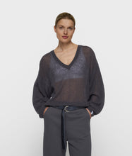 Cargar imagen en el visor de la galería, Jersey Thin V Neck Knit Steel Blue